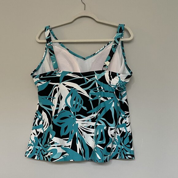 2 Piece Tankini Swimsuit Skirt Adjustable Straps Teal Black Size 18 - Picture 3 of 9